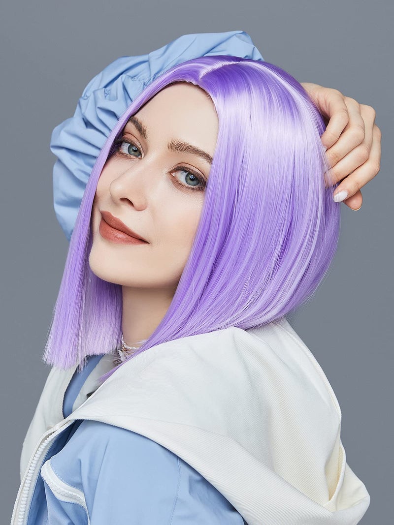 ENTRANCED STYLES Purple Wig Straight Bob Hair 12 Inch Synthetic Lavender Wigs for Women Colorful Cosplay High Temperature Heat Resistant Wig - Image 2